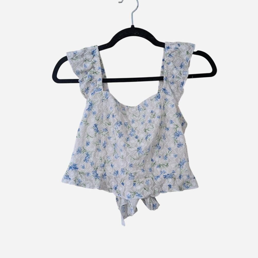 Fairycore Kirious Floral Eyelet Cottagecore Ruffle Strap Tie Back Top